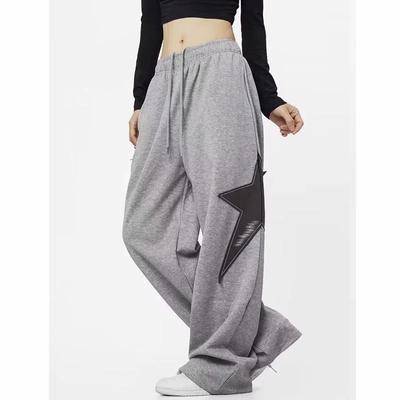 Spring Elastic Waist Straight Leg Wide Leg Pants Fashion Women Casual Long Pants 2024 Loose Drawstring Trousers Woman 30752