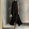 Damen ärmellos hoher Kragen lässig lockere Passform Midi-Kleid weicher Stoff entspannte Silhouette stilvoll für den Alltag