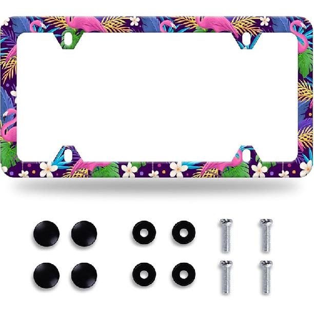 Daisy Flower License Plate Frame Beautiful Floral License Plate Stainless Steel Auto Parts Funny License Plate Decorative With Screws Size 12.3" X