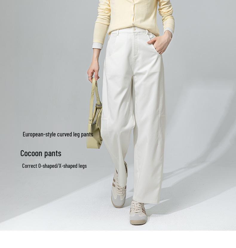 Guang Mei Women's Petite Navy Blue Slimming Tencel Cotton Scythe Pants - Spring Nine-point Drape Suit Style