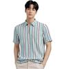 Men’s Loose Fit Half Sleeve Vertical Striped Polo T-Shirt with Zip Collar