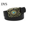 Kék Türkiz Övcsat Western Retro Design Patinázott Ezüst Műbőr Széles Navajo Etnikai Stílusú Öv