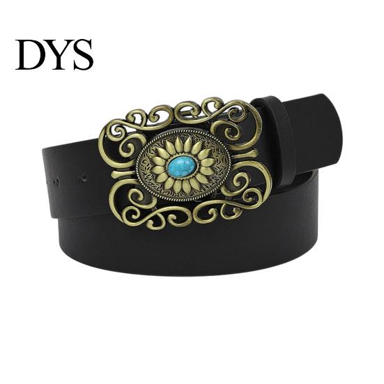 Kék Türkiz Övcsat Western Retro Design Patinázott Ezüst Műbőr Széles Navajo Etnikai Stílusú Öv