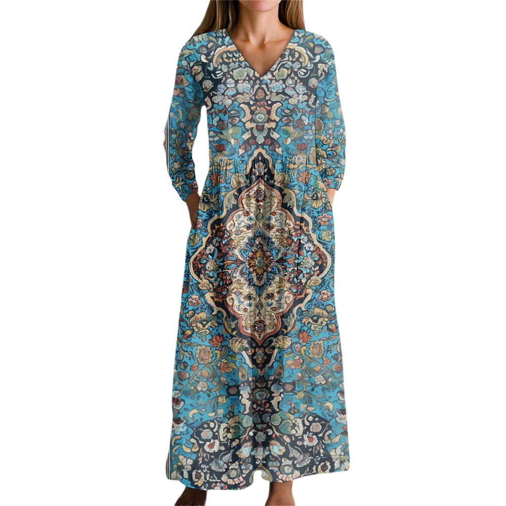 Women's Fashion Dress Spring V-neck Long Sleeve Dress