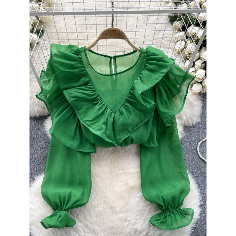 Age Reduction Sweet Lotus Leaf Silm Versatile Pullover Top