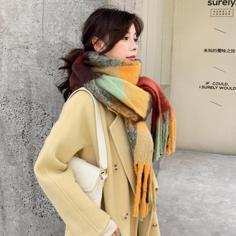 Winter Cashmere Shawl and Wraps Pashmina Neckerchief Bufanda Thick Warm Scarf Women Female Rainbow Hairy XWJ103