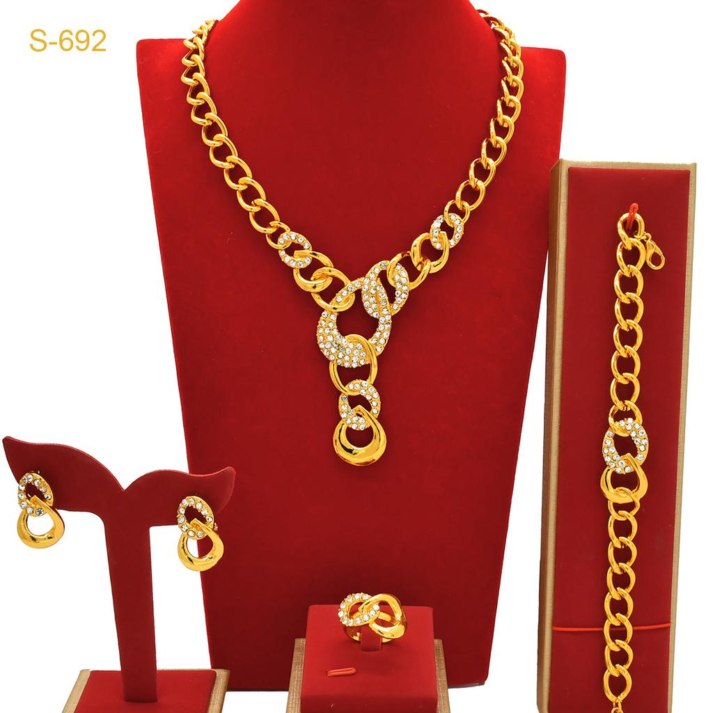 2026 Dubai Set Collana Bracciale Orecchini Placcati Oro 24k Gioielli Nuziali Mediorientali Africani