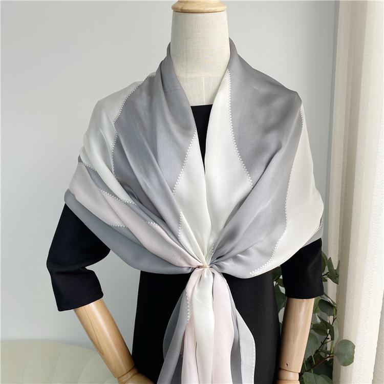 Silk Silk Scarf Women'S Spring, Summer, Autumn And Winter Georgi Satin Mulberry Silk V-Shaped Scarf Shawl Dual-Purpose Manufacturer Elegant