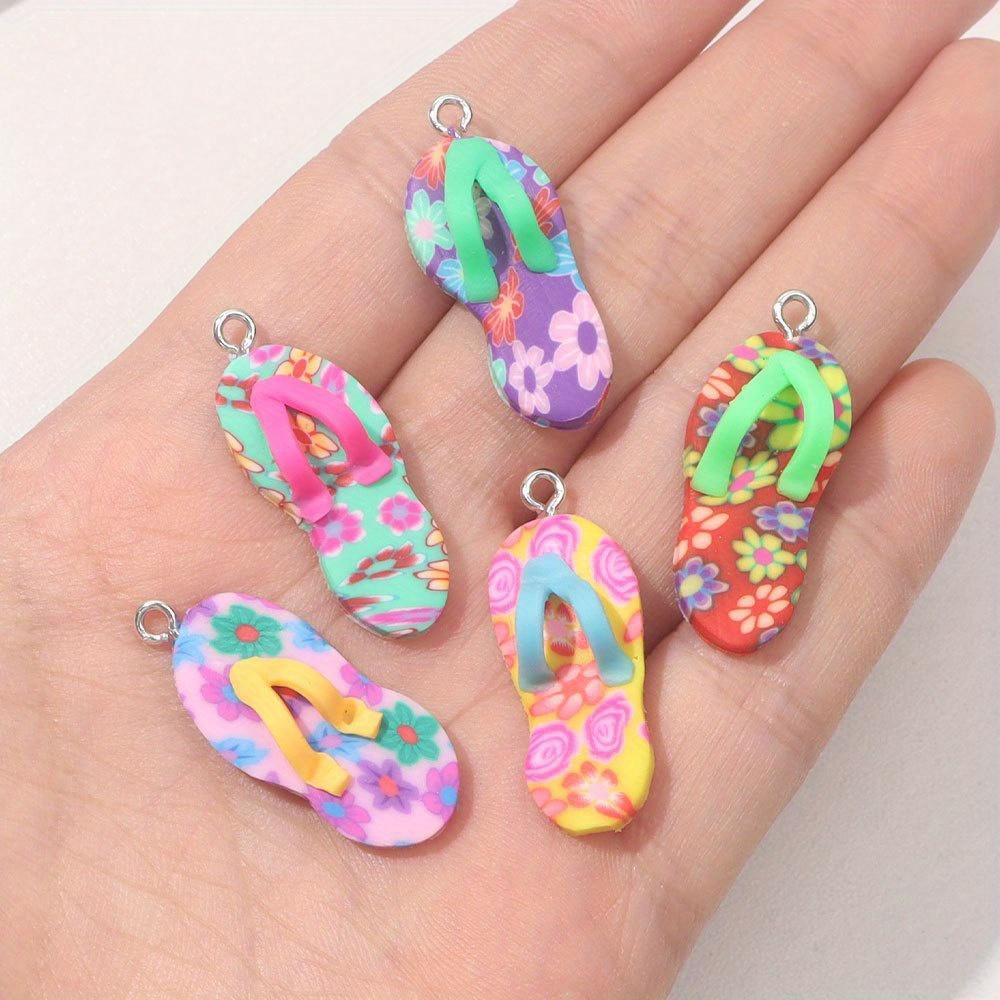 6/9/12pcs Soft Ceramic Material Summer Beach Slipper Pendant, Charming and Colorful Polymer Clay Slipper Pendant,