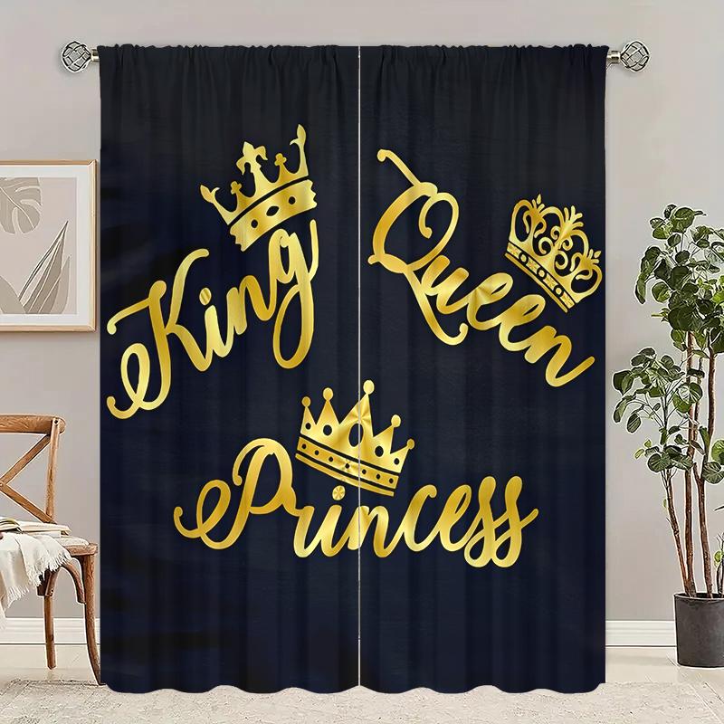2pc/Black crown-Printed curtains-suitable for bedroom, living room, study private curtains curtains , curtains for living room