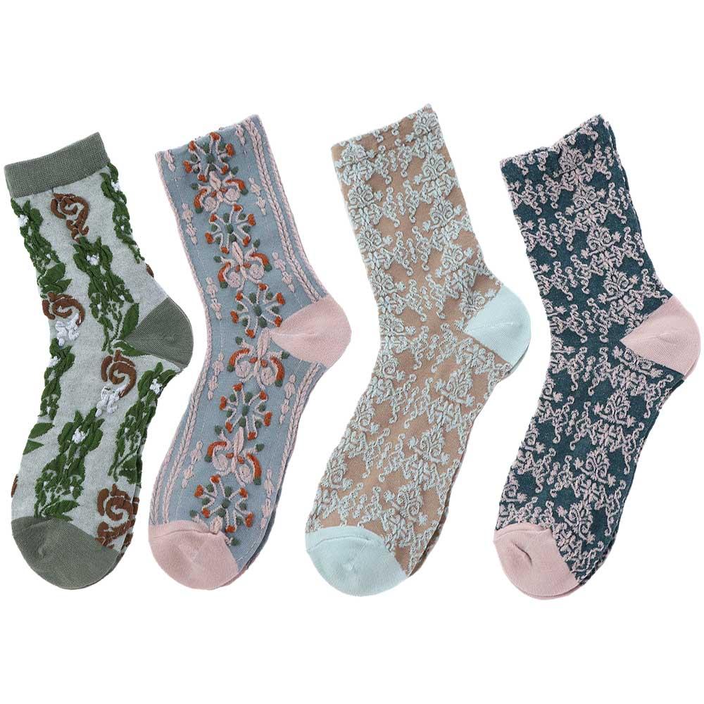 Socks Embroidery Girls Jacquard Socks College Style Hosiery Korean Style Socks Middle Tube Hosiery