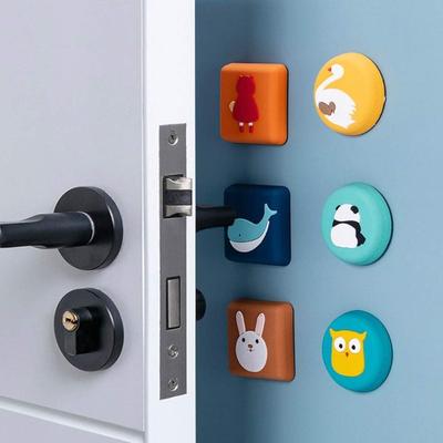 Door Handle Bumper Self-Adhesive Cartoon Animals Wall Protector Door Knob Wall Shield Rubber Buffer Crash Pads Door Stoppers for Furniture, Set of 6