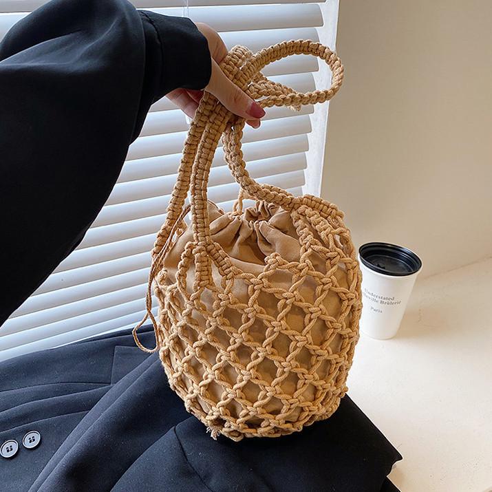 Women's Summer Crochet Beach Handbag - Casual Hollow Weave Single Shoulder Vacation Bag