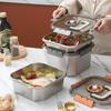Stainless Steel Food Storage Box Thickened Square Plate Portable Side Dish Container Freshing Lunch Box with Carrying Handle