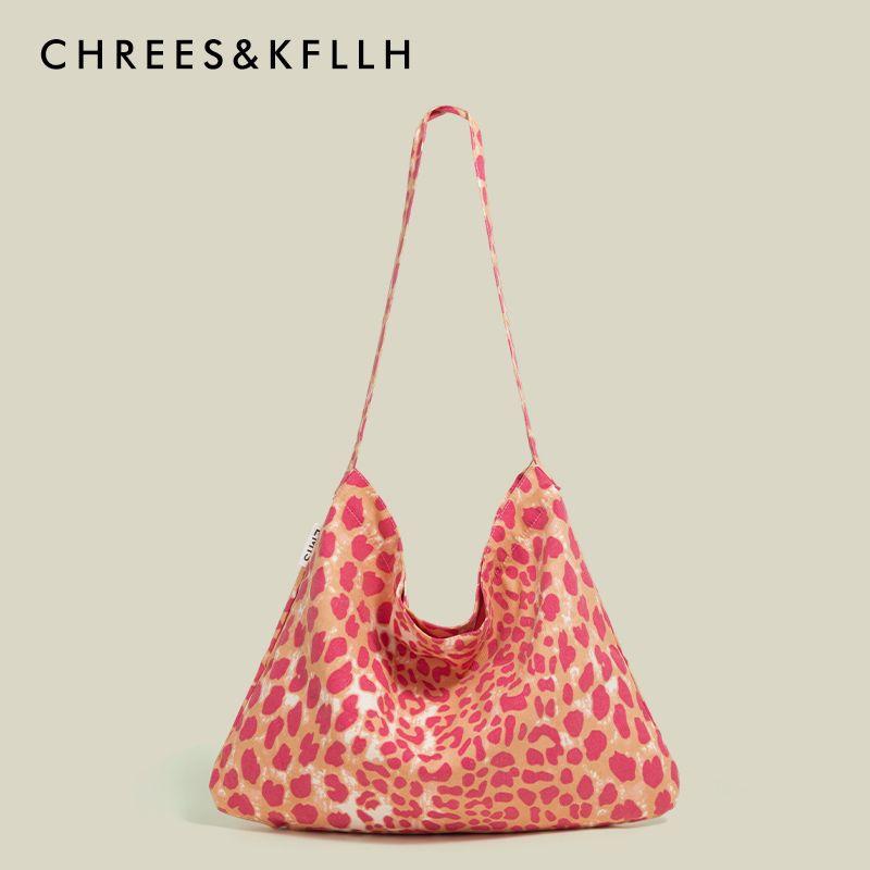 

Chrees & Kfllh Large Capacity Leopard Print Canvas Bag Women 2025 New Idle Style Commuter Shoulder Messenger Bag Pink Leopard Print
