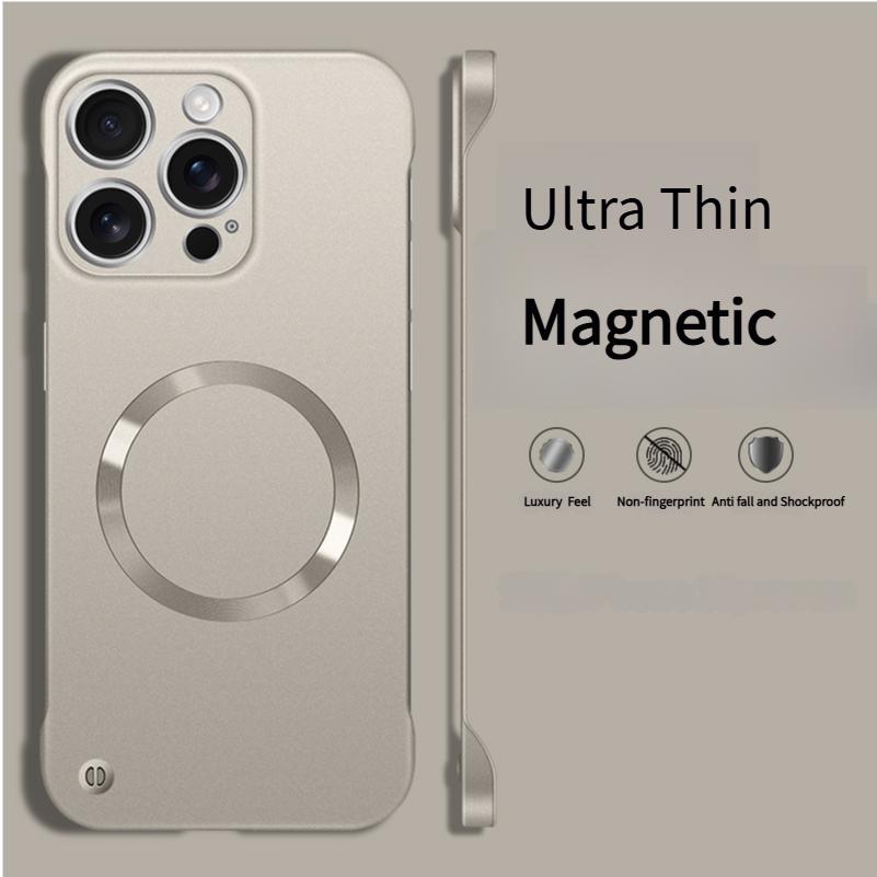 Ultra Thin Metallic Paint Magnetic For Magsafe Case For 17 Air 16 15 14 13 12 Pro Max Plus Frameless Cooling Hard Cover