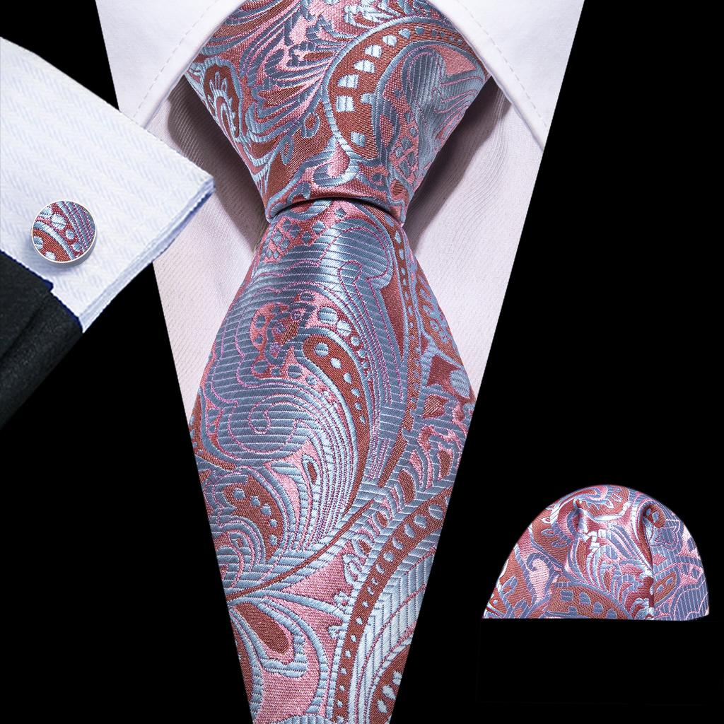 Barry.Wang Floral Ties for Men Woven Paisley Wedding Necktie Handkerchief Cufflinks Formal Casual Set