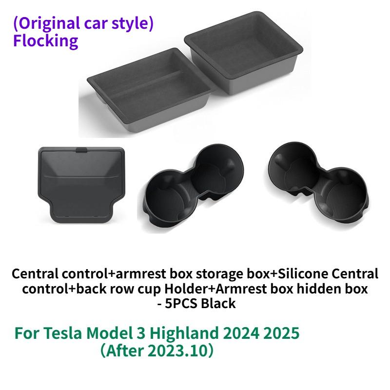 For Tesla Model Y Juniper 2025 Center Console Storage Organizer Box Tray Armrest Hidden Box Cup Holder New Model 3 Highland 2024