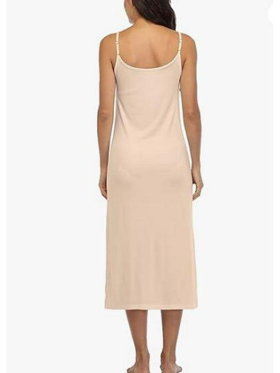 European and American Long Camisole Dress with Adjustable Straps – Soft, Round Neck Nightgown