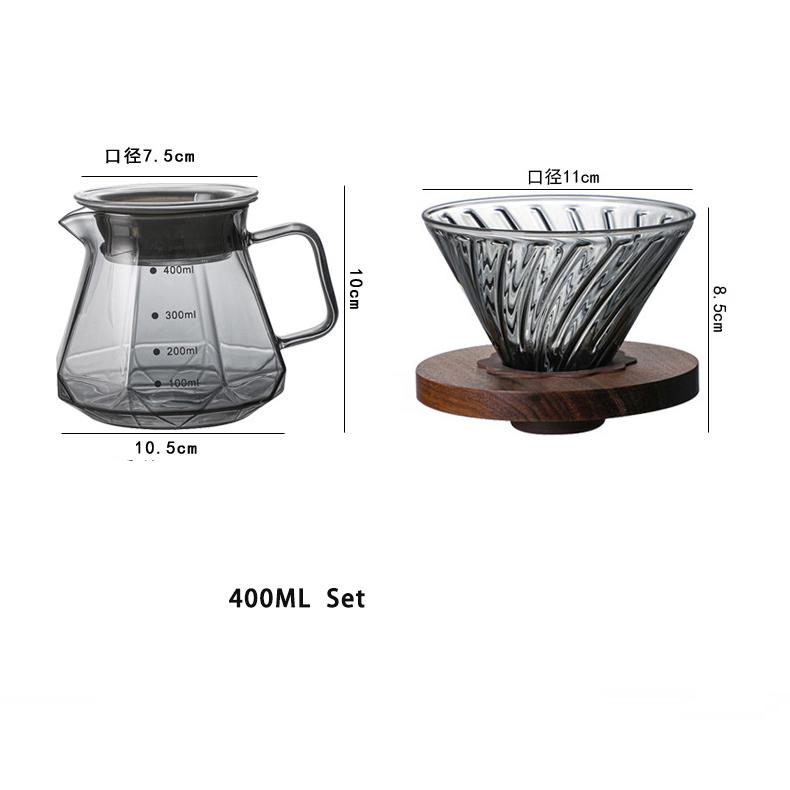 YWDL 400/600ml Coffee Sharing Pot with Dripper High Borosilicate Glass Coffee Pot Hand Drip Sharing Pot Filter Funnel Portable