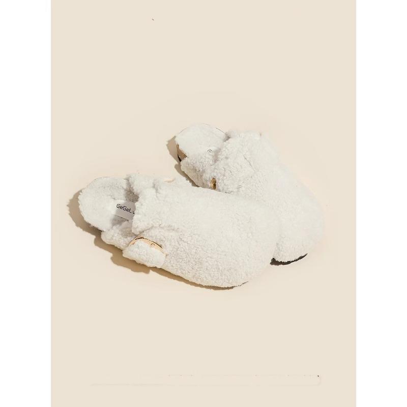 

Lamb wool Boken wool shoes women s outer wear bag head half slippers women s autumn and winter new belt buckle cotton shoes 35