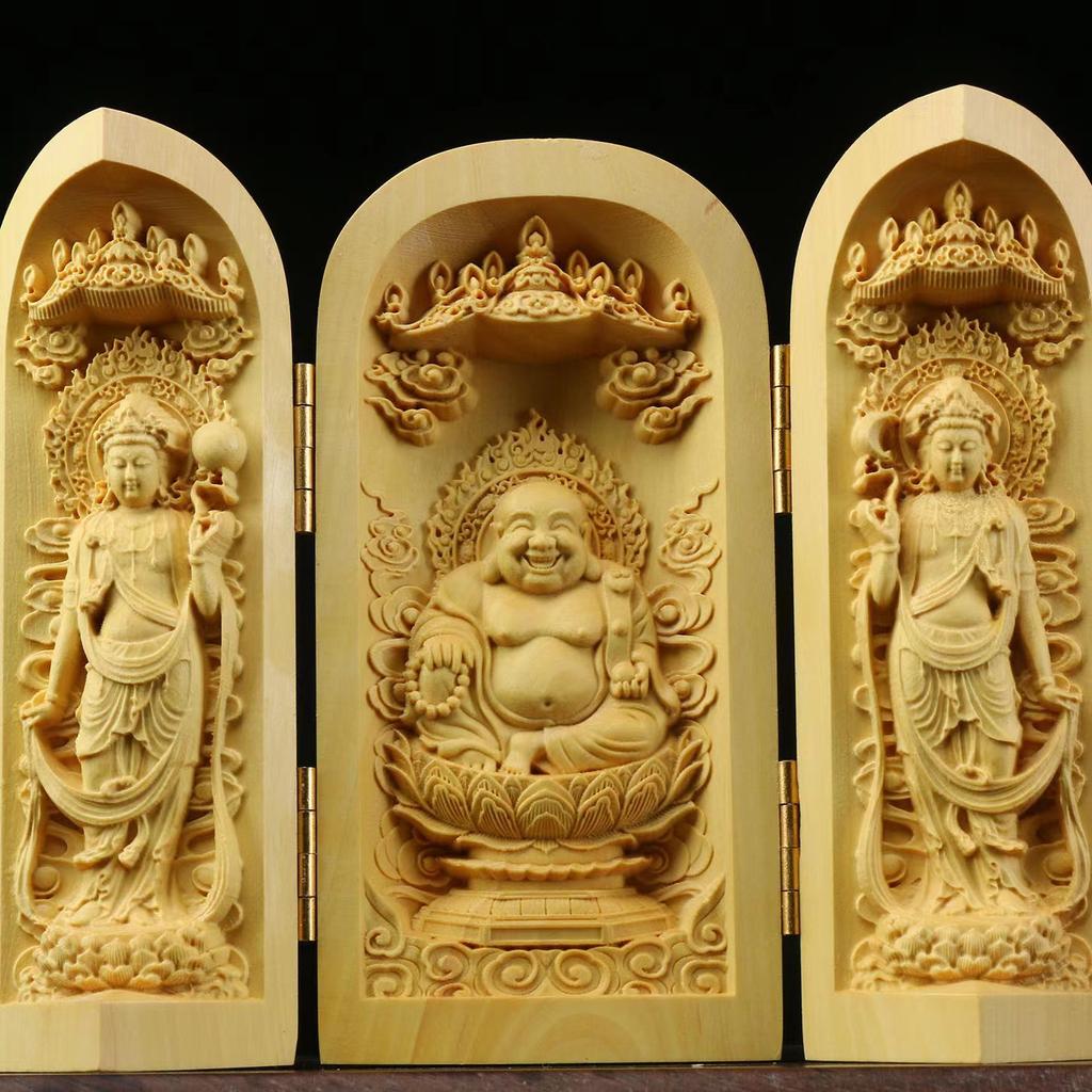 Folding Box Buddha Statue Ornament Guanyin Sculptures, Collapsible Sculpture God of Wealth Crafts Office Home Bedroom Decoration