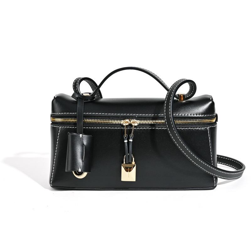 2025 summer bag fashionable versatile cowhide lp lunch box bag niche high-end leather women's bag messenger bag