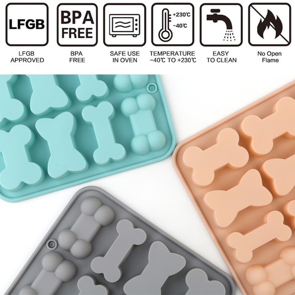 Dog Snack Silicone Mold Bone Shape Baking Mold Jelly Candy Chocolate Ice Multi-use Color 3PCS