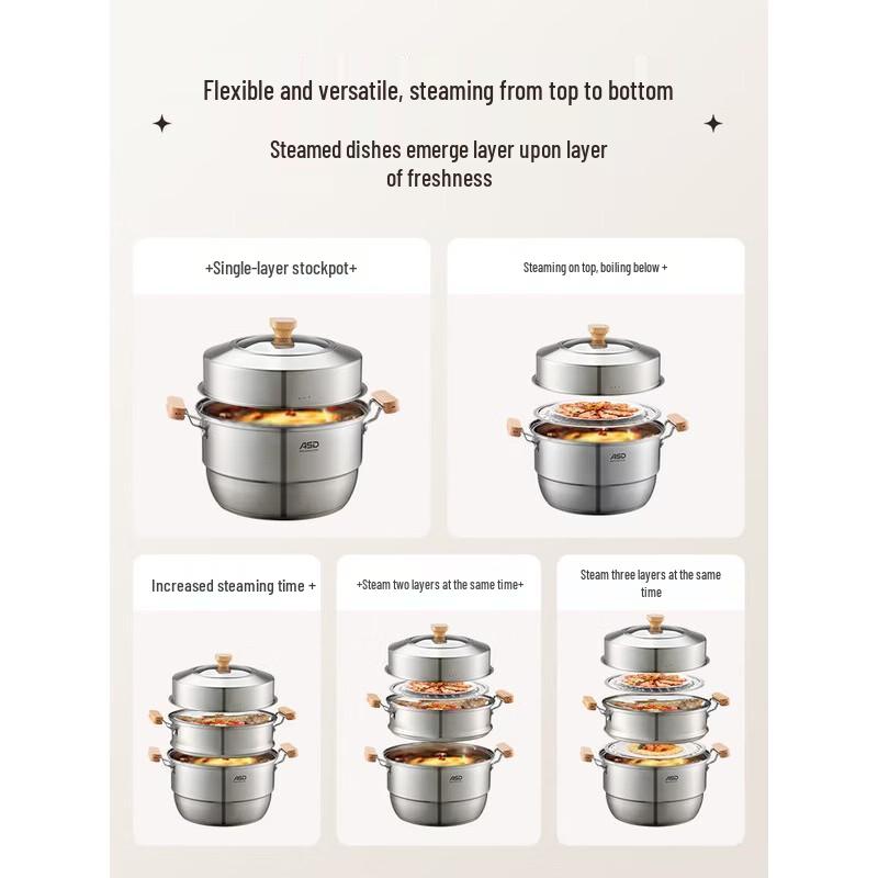 ASD 304 Stainless Steel 3-Layer Steamer Pot