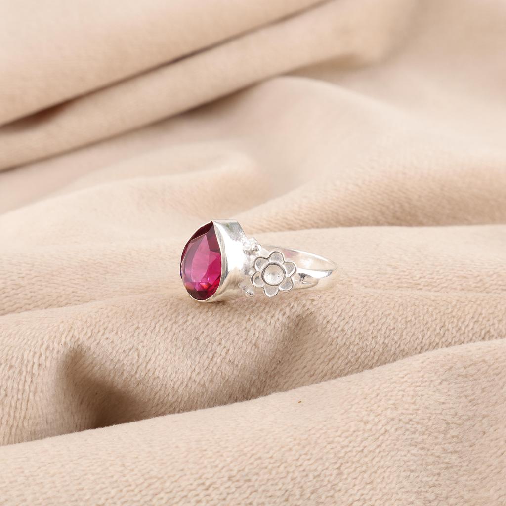 Pink Rubellite Gemstone Jewelry, 925 Sterling Silver Ring, Handmade Charming Ring, Bohemian Rubellite Ring For Grandma Gift