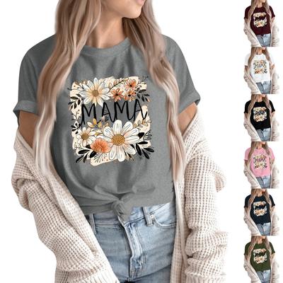 Damen Top Rundhals Lässig Bedrucktes Kurzarm T-Shirt Top