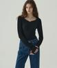 Deuloupisumeon Heart Neck Ribbed Slim Knit Top [Brown]