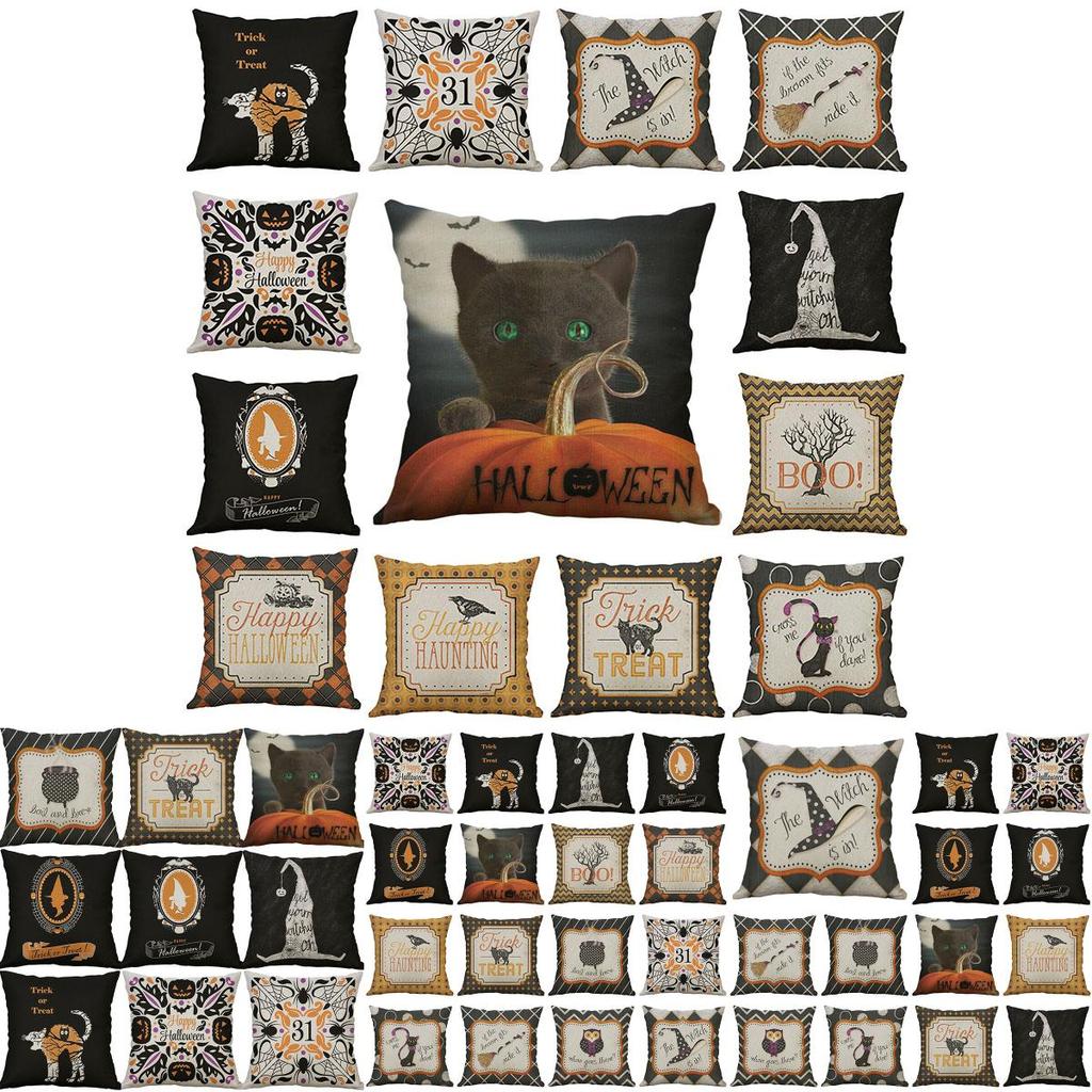 Halloween Owl Cushion Cover Cotton Linen Pillow Case With Pumpkin Pattern And Invisible Zipper For Sofa Home Decor