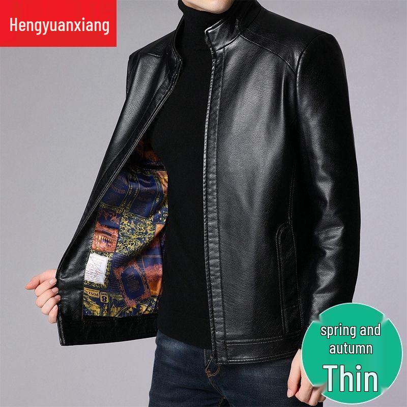 

Hengyuanxiang Men s Autumn/Winter Fleece Lined Soft Lambskin Leather Jacket for Middle-Aged and Elderly. 170 (Suitable for 100-120 Jin)