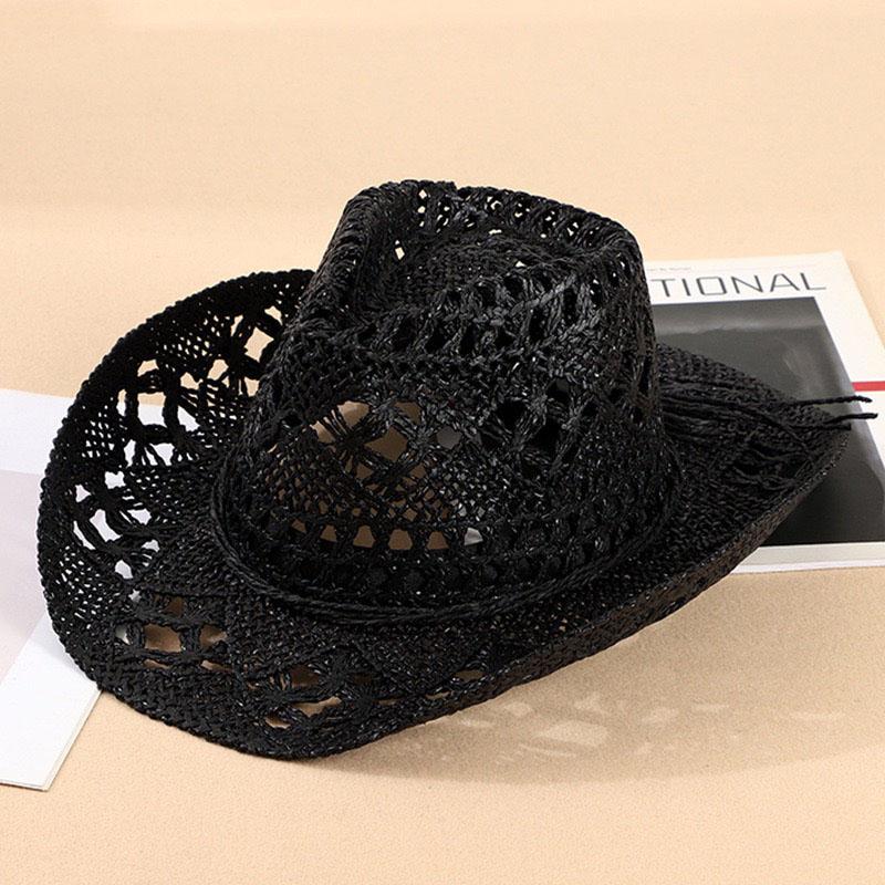 Straw Hat for Women Men Summer Handmade Classic Vintage Hollow Out  Western Curled Wide Brim Sun Hat Fishing Hat Climbing Cap