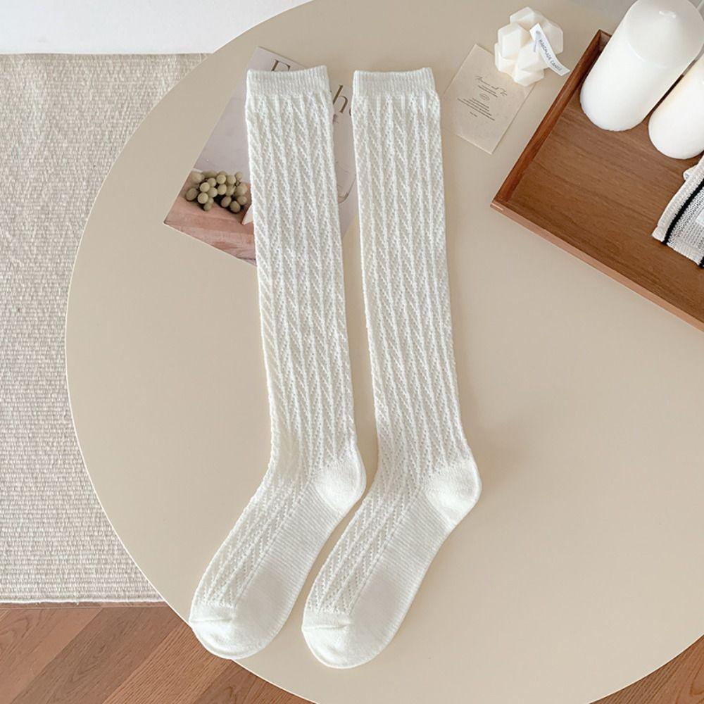 New Knitted Hollow Calf Socks Breathable Warmth Stacked Long Tube Socks Casual Harajuku Street Mid Tube Socks Women Girls
