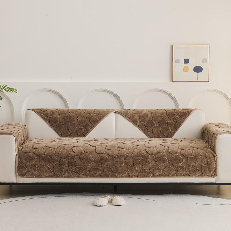 Premium Rabbit Plush Sofa Cushion Autumn And Winter New  Light Luxury Universal Leather Sofa Cover Special Cover Towel