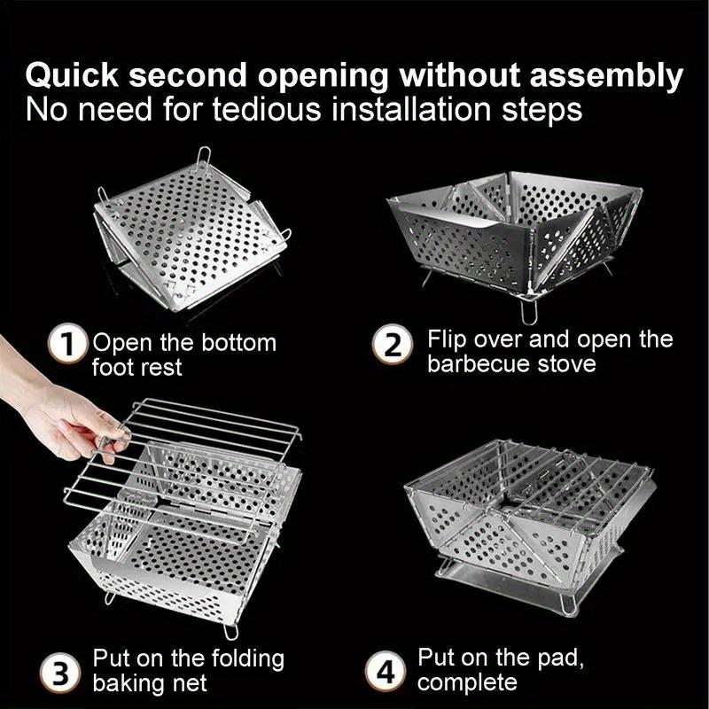 Portable Wood Stove Stainless Steel Mini Folding Barbecue Grill Portable Wood Stoves Burner Charcoal BBQ Grill Camping Accessory