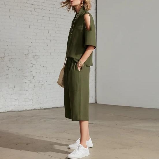 Two Piece Sweatsuit for Women Casual Half Zipper Short Sleeve Tops And Shorts Tracksuits Summer Lounge Outfits with Pockets