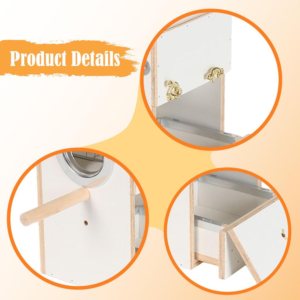 Bird Nest House with Perch Drawer Easy Install Wood Parakeet Aviary Breeding Box for Lovebirds Conures