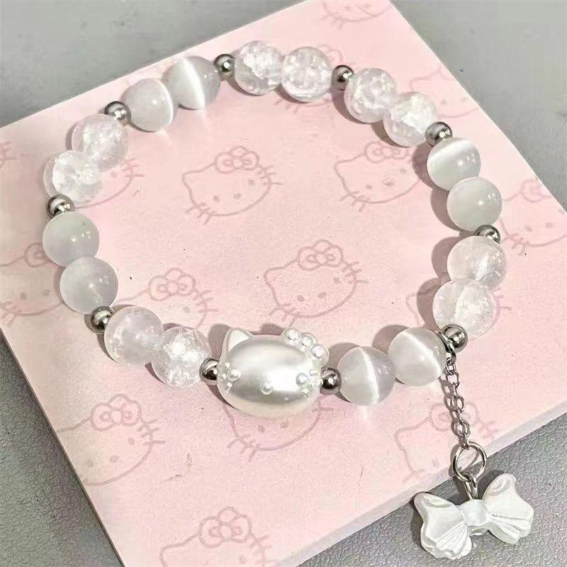 HelloKitty Love Couple Bracelet - DIY Handmade Beaded Cat's Eye Stone, Cute Gift for Girlfriend