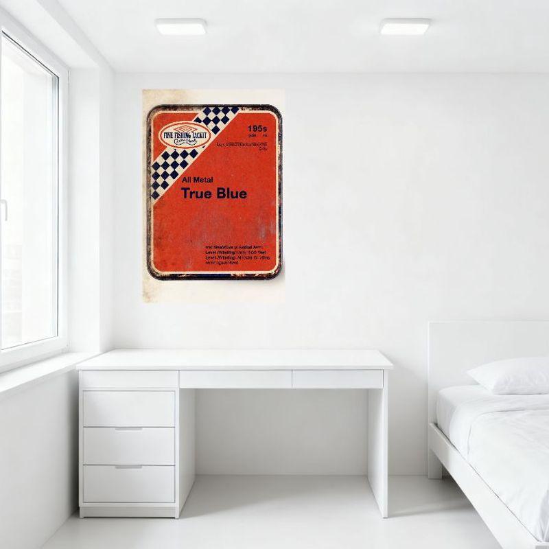 Vintage 1950s Fine Fishing Tackit Co. Tin Box 'All Metal True Blue' Distressed Retro Metal Container for Collectibles, Wall Deco