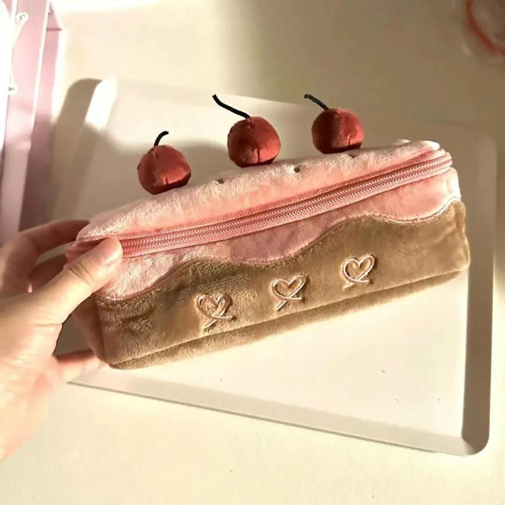 Dacron Exquisite Storage Bag Cherry Cake Shape Stationery Bag Cute Cute Plush Pen Bag