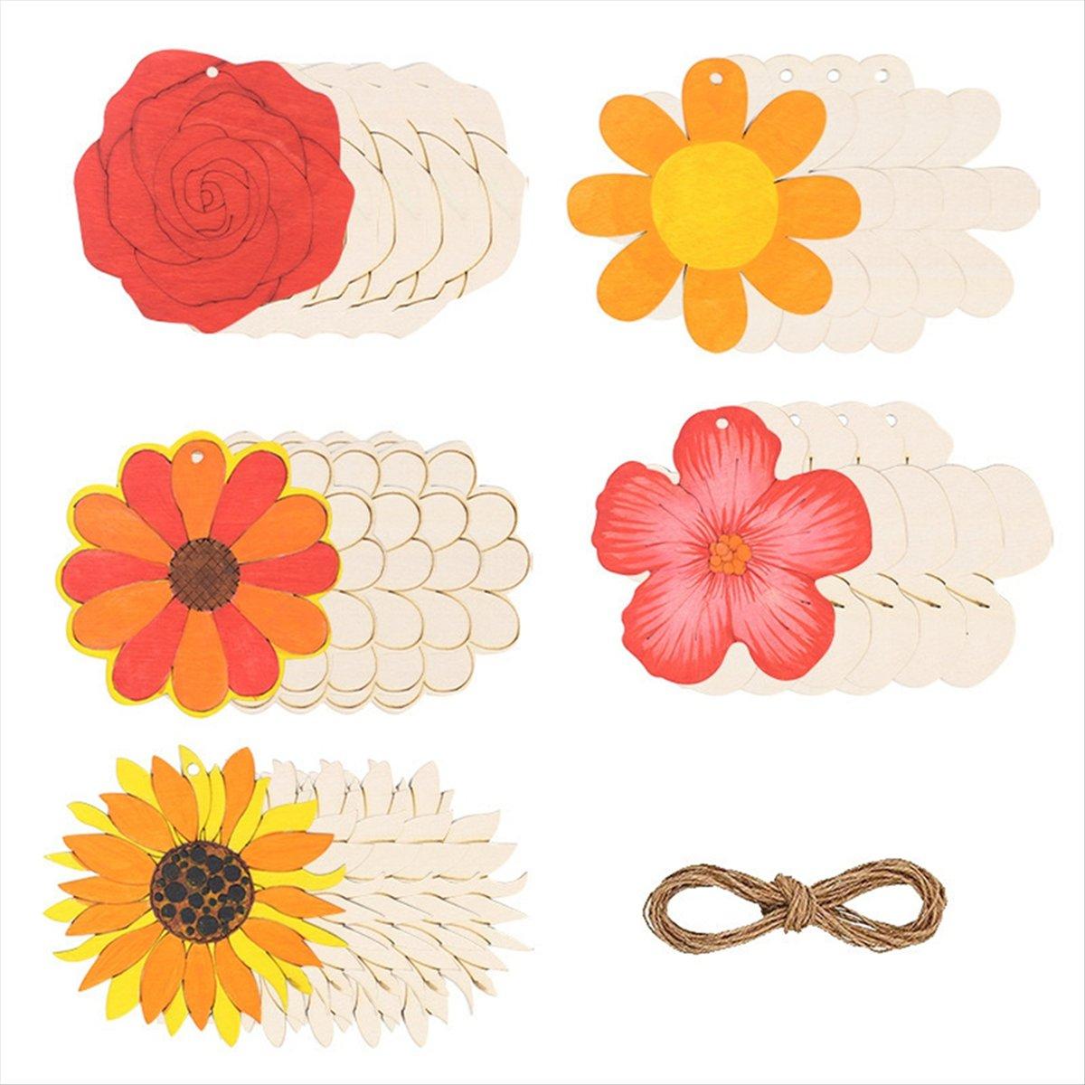 

2025+ 60PCS Unfinished Wooden Flower Crafts Blank Flower Shape Wooden Decorations Flower Christmas Thanksgiving Decoration China Mainland
