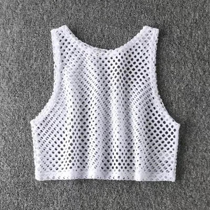 New Women's Sexy Mesh Sleeveless See-Through Round Neck Tank Top