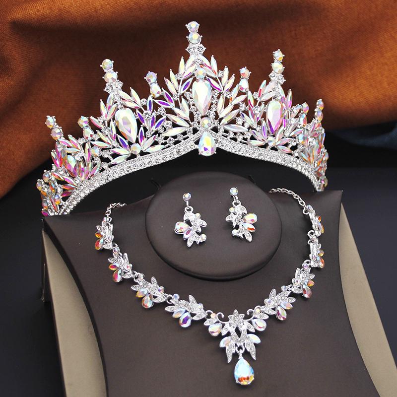 Princess Purple Tiaras and Crowns 3-pack Wedding Crown Sets and Necklace Earrings for Party Birthday Costume Jewelry Bridal