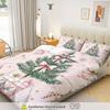 [Christmas Duvet Cover Set] 3Pcs Christmas Tree & Candy Cane Duvet Cover Set - Pink Bow, Golden Snowflake Design, Polyester