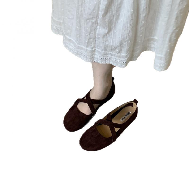 Retro ballettsko med flat bunn, kryssremmer og lav utringning for kvinners høst 2025 nye avslappede allsidige Mary Jane-sko