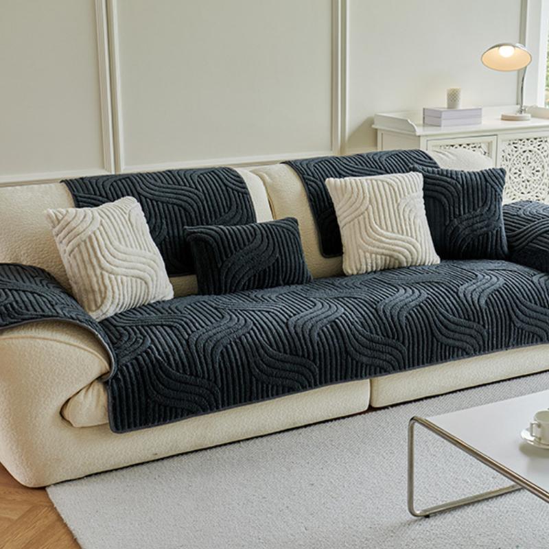 3D Plush Couch Cushion Winter Non Slip Soft Sofa Blanket Solid Color Thickened Anti Cat Scratch Sofa Mat Sofa Protective Cover