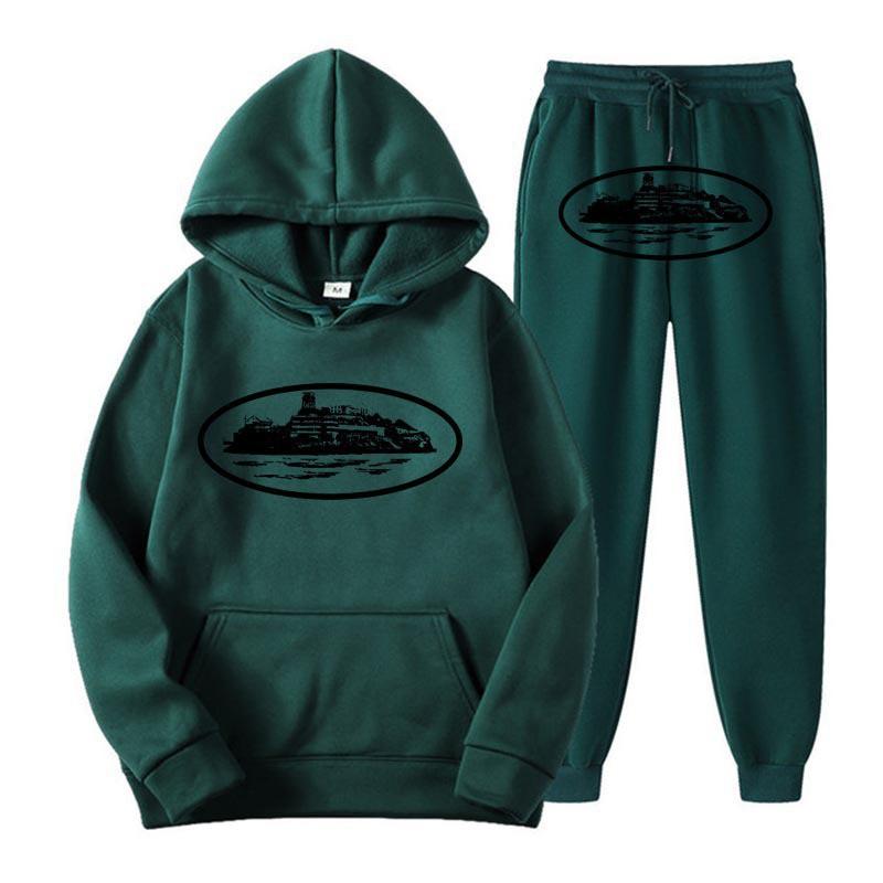 Unisex Hooded Sweatshirt Pants Set With Graphic Print Casual Sportswear
